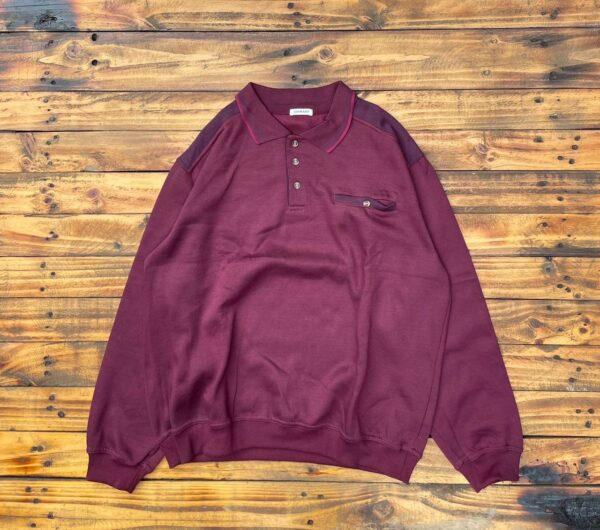 1990s Vintage BHS Burgundy Red Half Button Collar Sweatshirt Top