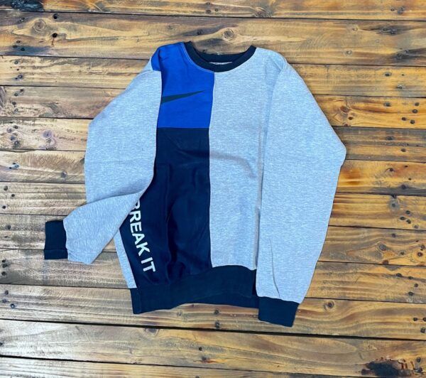 Blues Streetwear Patchwork Crewneck